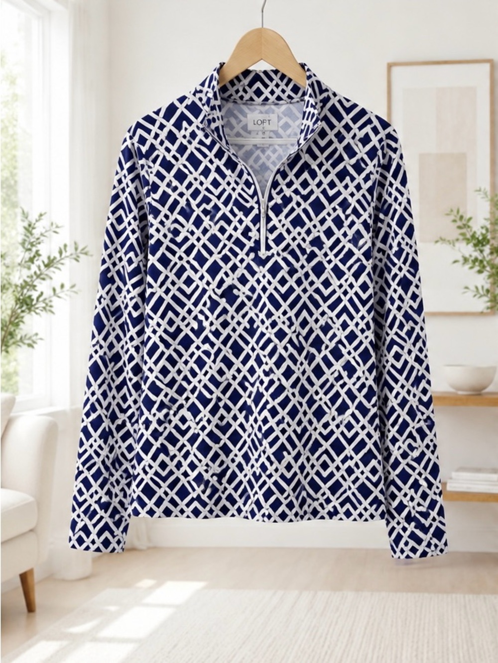 G Lifestyle Navy & White Lattice Quarter-Zip Golf Pullover